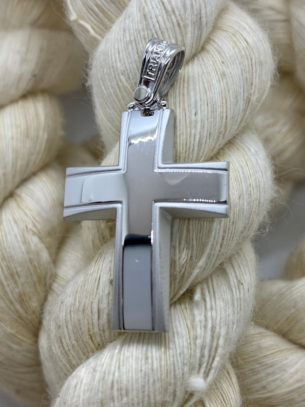 Triantos 14k Polished and Brushed White Gold Cross 77