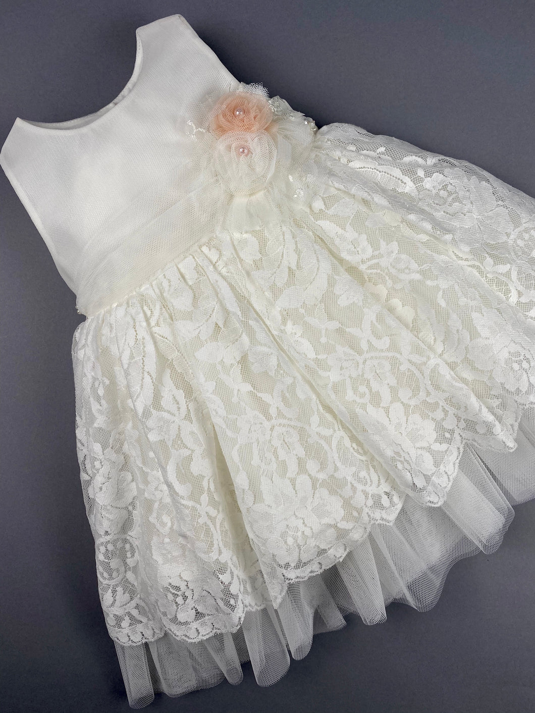 Dress 21 Girls Baptismal Christening Sleeveless  3pc Lace Embroidered Dress, with matching Bolero and Hat. Made in Greece exclusively for Rosies Collections.