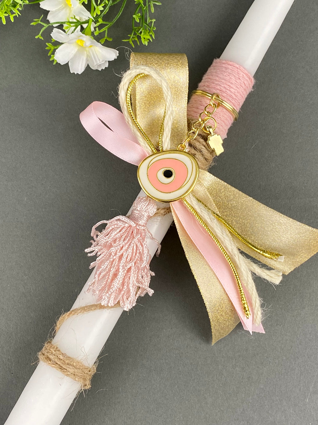 Corded Easter Candle with Mati Keychain and Cross EC202389