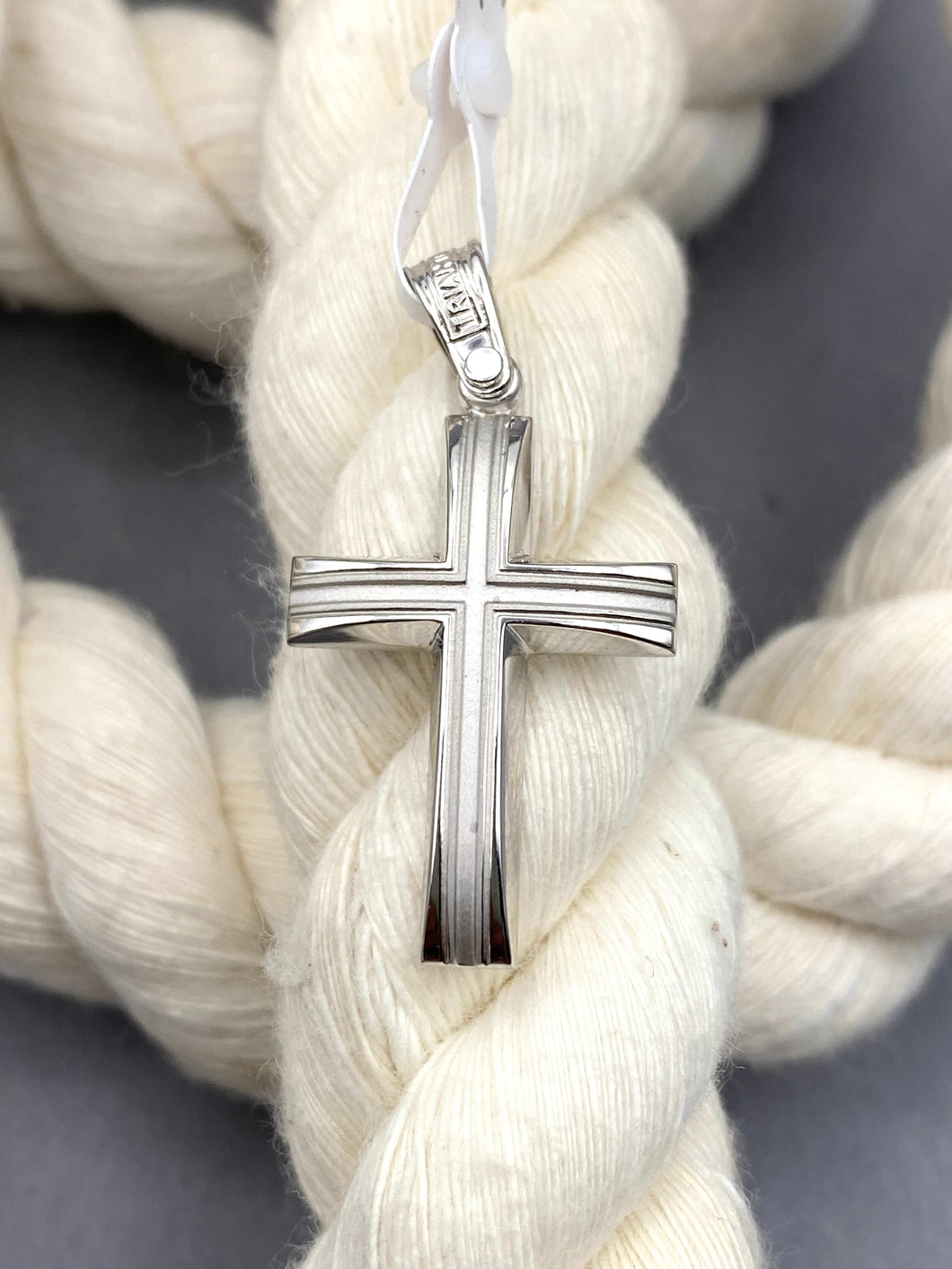 Triantos 14k White Gold Cross Polished and Brushed 222505