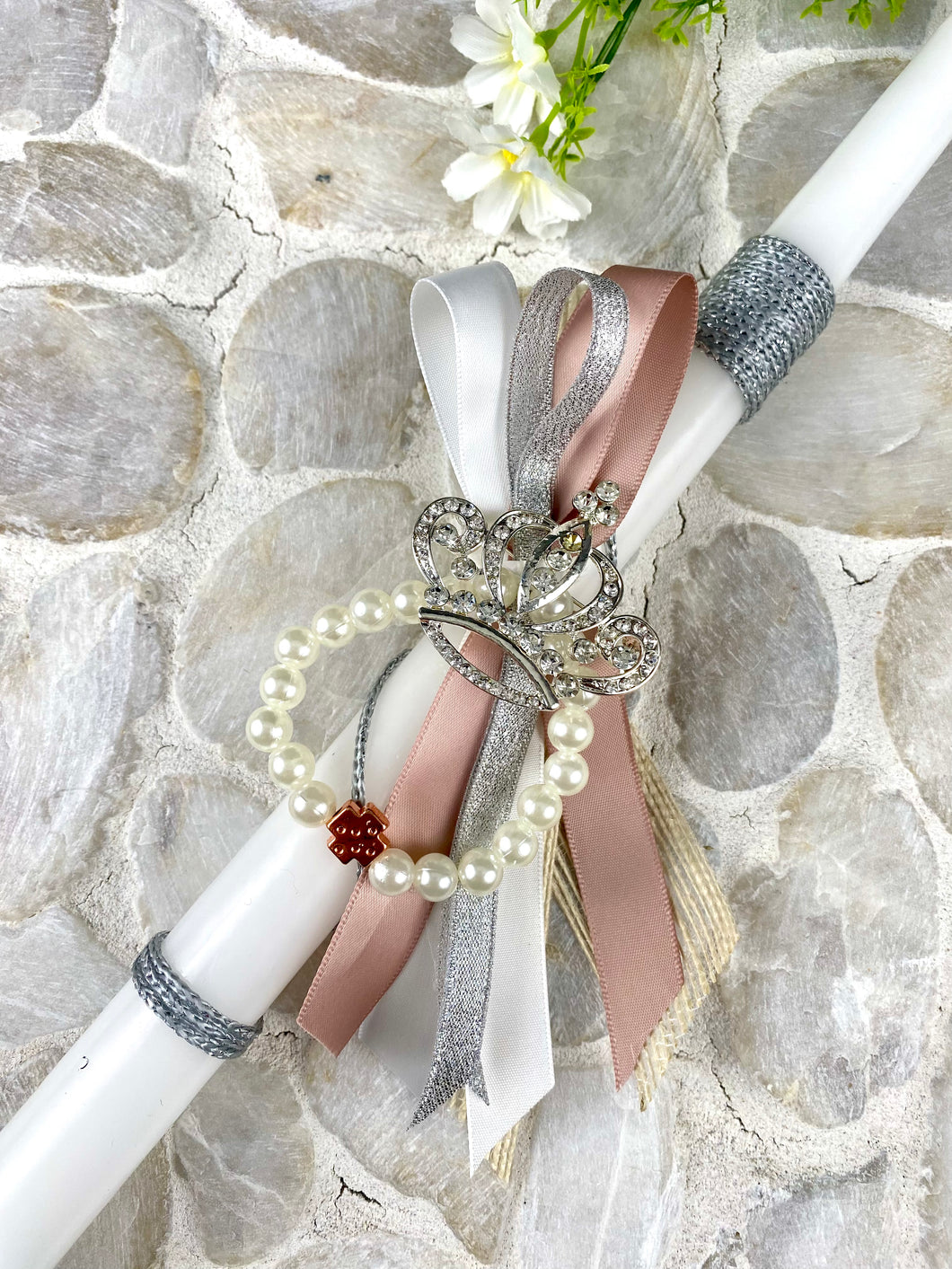 Corded Easter Candle with Rhinestone  Broach and Cross Bracelet EC202366