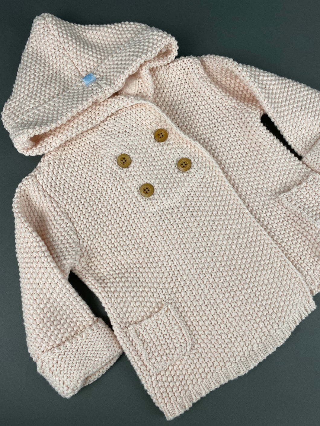 Soft Pink Knitted Sweater with Hoodie and Wooden Buttons 100% Cotton KS4