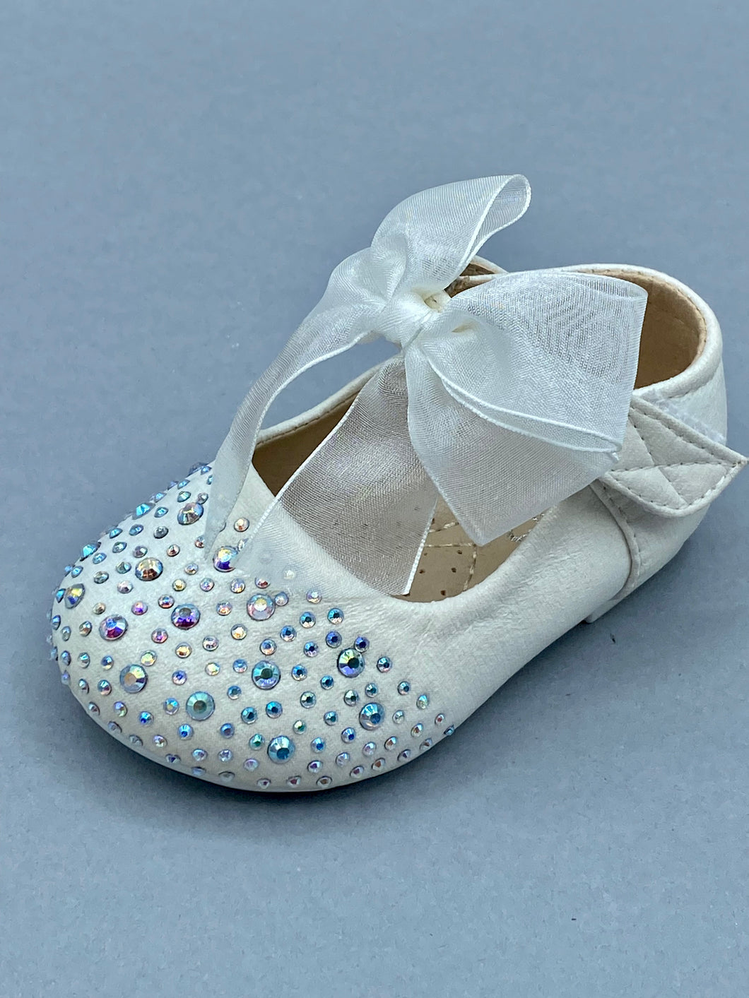 Leather Walking Shoe with Velcro Strap and Rhinestones