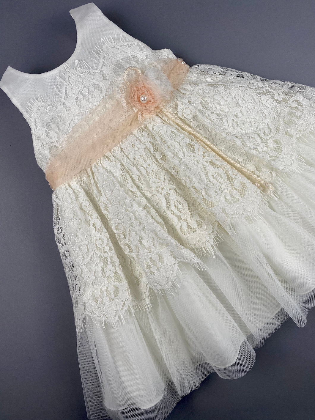 Dress 25 Girls Baptismal Christening Sleeveless  3pc Dress with Lace, matching Bolero and Hat. Made in Greece exclusively for Rosies Collections.