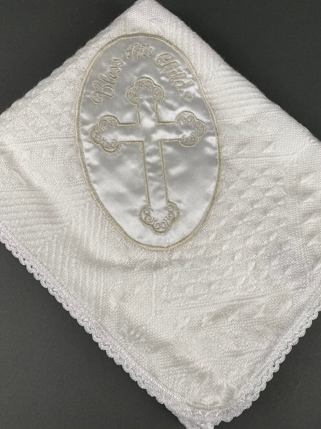 Embroidered Bless this Child Cross Blanket EB1