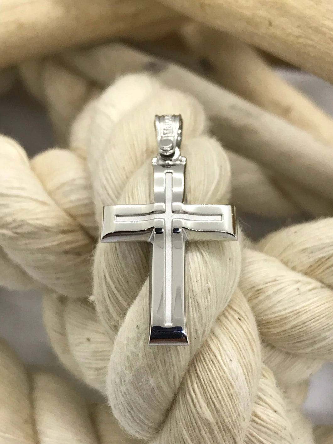 Triantos 14k Polished and Brushed White Gold Cross 222403