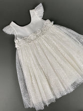 Load image into Gallery viewer, Dress 68 Girls Baptismal Christening Embroidered French Glitter Lace with Cap Sleeves, matching Bolero and Hat. Made in Greece exclusively for Rosies Collections
