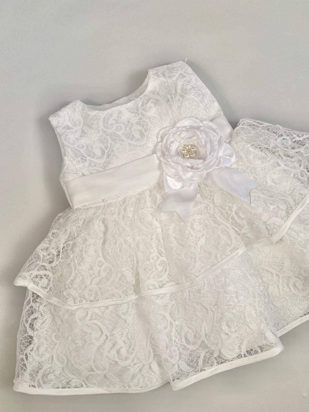 Dress 6 Girls Embroidered Lace Layered Dress with Pearl Flower
