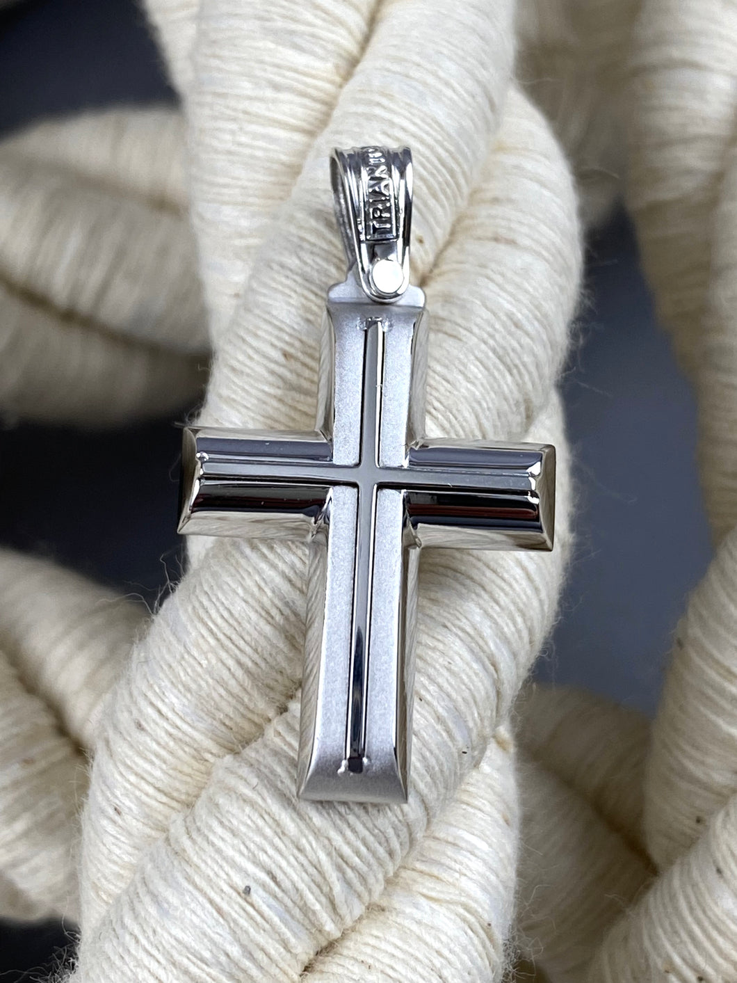 14k Triantos White Gold Cross Polished and Brushed 221275