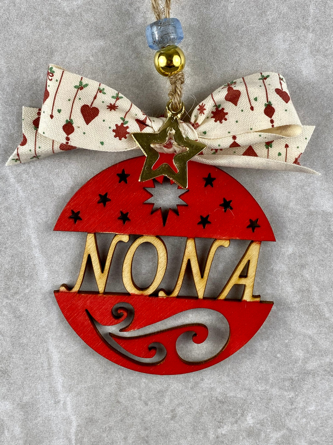 Wooden Christmas Ornament for Godmothers with Glass beads