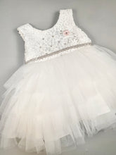 Load image into Gallery viewer, Dress 5 Girls Christening Baptismal Layered Dress with Rhinestone Accents and Belt
