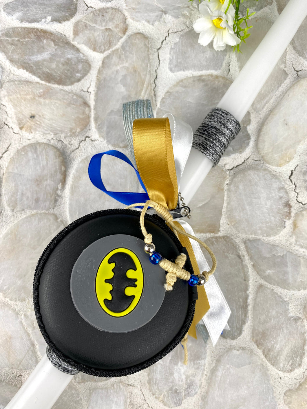 Corded Easter Candle Batman Ear Pod, Coin Hard Case with Clip and Adjustable Cross Bracelet EC202310