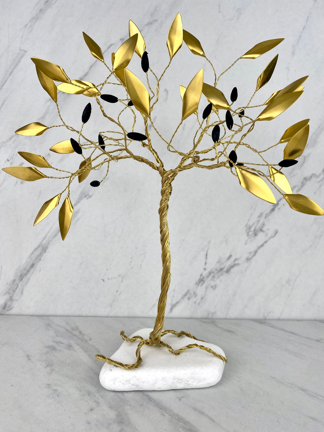 Hand Made Bronze Olive Tree with Gold Leaves and Olives on Marble Base T01035