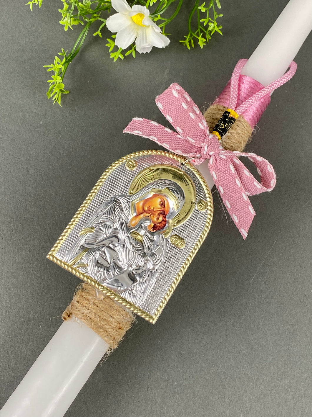 Corded Easter Candle with Hanging Panagia Icon EC2023434