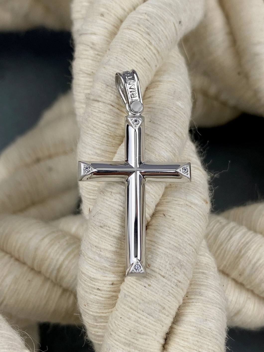 Triantos 14k White Gold Cross Polished Cross with Precious Stones 222104