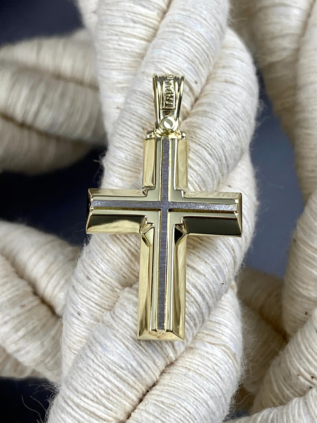 Triantos 14k Yellow and White Gold Cross Polished and Brushed 221282