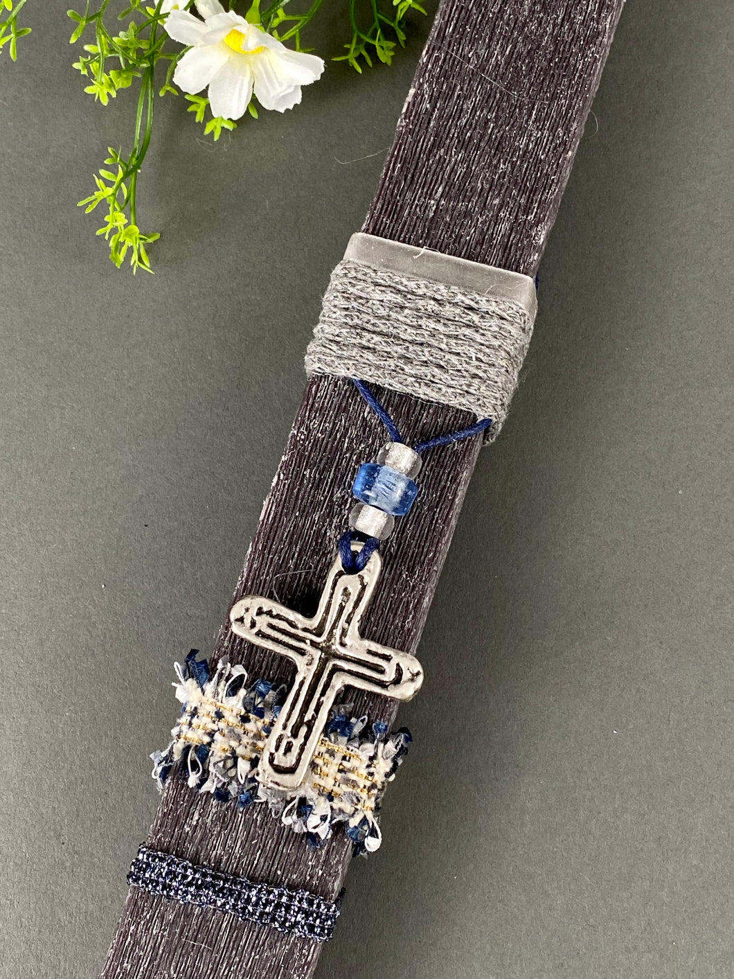 Rectangular Easter Candle with hanging Metal Cross EC2023407